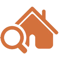 Ícone de uma casa com um símbolo de lupa